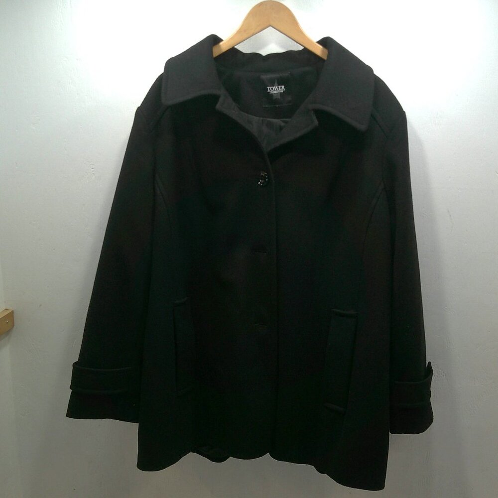 Tower by London Fog Black Classic Winter Snow Wool Blend Peacoat Size 2X | XXL